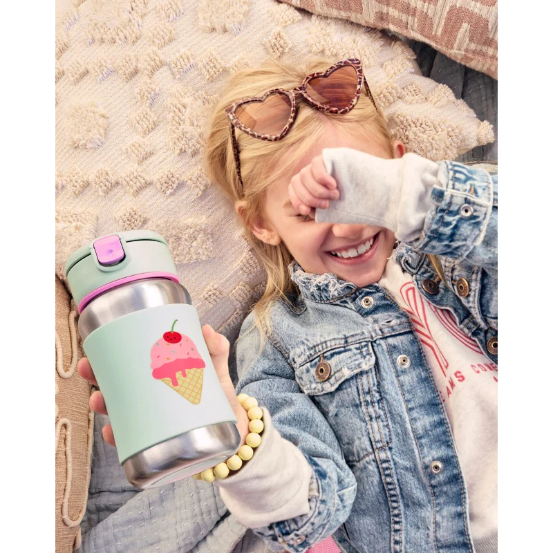 Ice Cream Spark Style Stainless Steel Straw Bottle 350ml - Image 3
